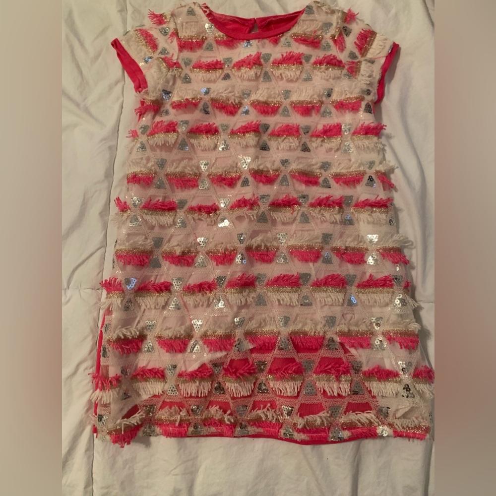 Girls Geometric Sequins Cap Sleeve Dress